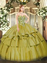 Beauteous Organza and Taffeta Sleeveless Floor Length 15 Quinceanera Dress and Beading and Ruffled Layers