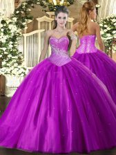  Sweetheart Sleeveless Tulle Quinceanera Dress Beading Lace Up