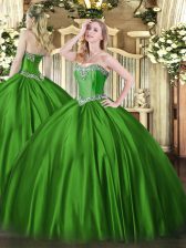 Customized Green Sleeveless Satin Lace Up 15th Birthday Dress for Military Ball and Sweet 16 and Quinceanera