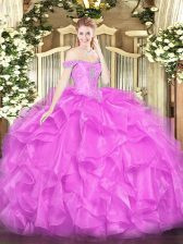 Organza Off The Shoulder Sleeveless Lace Up Beading and Ruffles Sweet 16 Dresses in Lilac