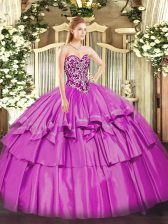  Lilac Lace Up Quinceanera Gowns Beading and Ruffled Layers Sleeveless Floor Length