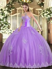 High End Lavender Lace Up Sweetheart Beading and Appliques Sweet 16 Dresses Tulle Sleeveless