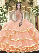 New Arrival Sleeveless Lace Up Floor Length Beading and Ruffled Layers Quinceanera Dress