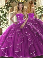 Sophisticated Tulle Sleeveless Floor Length 15th Birthday Dress and Beading and Ruffles