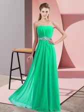  Sleeveless Chiffon Floor Length Lace Up Prom Dresses in Turquoise with Beading