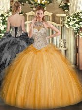Eye-catching Sleeveless Beading and Ruffles Lace Up Quinceanera Gown