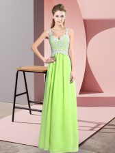  Yellow Green Empire Lace Prom Evening Gown Zipper Chiffon Sleeveless Floor Length