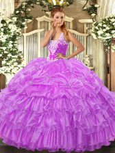  Floor Length Lilac Sweet 16 Quinceanera Dress Straps Sleeveless Lace Up