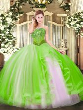  Tulle Lace Up Strapless Sleeveless Floor Length Quinceanera Dresses Beading and Ruffles