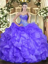 Hot Sale Lavender Lace Up Ball Gown Prom Dress Beading and Ruffles Sleeveless Floor Length