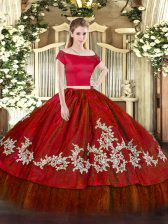 Amazing Organza and Taffeta Short Sleeves Floor Length Quinceanera Dresses and Embroidery