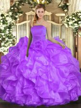  Lavender Lace Up Vestidos de Quinceanera Ruffles Sleeveless Floor Length