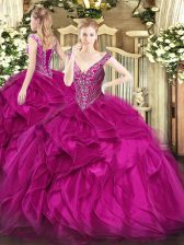  Sleeveless Beading and Ruffles Lace Up Quinceanera Dresses