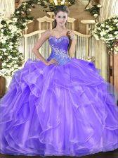 Hot Selling Lavender Organza Lace Up Sweetheart Sleeveless Floor Length Vestidos de Quinceanera Beading and Ruffles