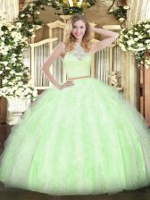 Excellent Floor Length Yellow Green Sweet 16 Quinceanera Dress Scoop Sleeveless Zipper