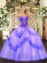 Chic Lavender Ball Gowns Tulle Sweetheart Sleeveless Beading Floor Length Lace Up Sweet 16 Dresses