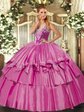 Elegant Ball Gowns Sweet 16 Quinceanera Dress Lilac Straps Organza and Taffeta Sleeveless Floor Length Lace Up