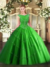  Green Scoop Neckline Beading and Appliques Quinceanera Gown Sleeveless Zipper