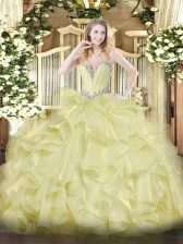 Modest Sweetheart Sleeveless Lace Up Quinceanera Gown Yellow Organza