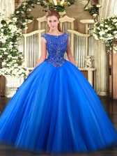  Floor Length Royal Blue 15th Birthday Dress Scoop Sleeveless Zipper