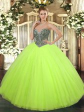Extravagant Yellow Green Sleeveless Floor Length Beading Lace Up Quinceanera Dress