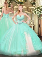 Simple Apple Green Vestidos de Quinceanera Military Ball and Sweet 16 and Quinceanera with Beading and Ruffles Sweetheart Sleeveless Lace Up