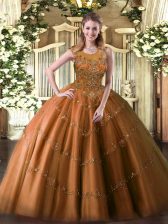 Exceptional Ball Gowns Vestidos de Quinceanera Rust Red Scoop Tulle Sleeveless Floor Length Zipper
