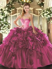 Best Fuchsia Sweetheart Lace Up Beading and Ruffles 15 Quinceanera Dress Sleeveless