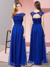 Dramatic Royal Blue Empire Scoop Sleeveless Tulle Floor Length Zipper Lace Evening Dress