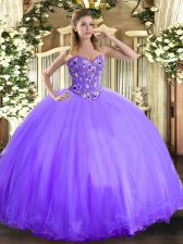  Lavender Quinceanera Gowns Military Ball and Sweet 16 and Quinceanera with Embroidery Sweetheart Sleeveless Lace Up