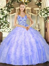 Nice Lavender Sleeveless Organza Lace Up Quinceanera Dress for Sweet 16 and Quinceanera