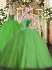Charming Tulle Sweetheart Sleeveless Brush Train Lace Up Beading Quinceanera Dresses in Green