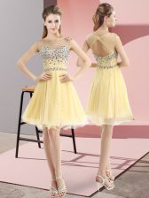  Sleeveless Tulle Mini Length Side Zipper Prom Evening Gown in Light Yellow with Beading