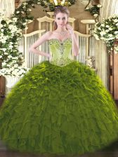 Amazing Olive Green Sleeveless Beading and Ruffles Floor Length Sweet 16 Quinceanera Dress