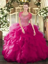 Popular Sleeveless Beading and Ruffled Layers Clasp Handle Ball Gown Prom Dress