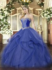  Blue Sweetheart Lace Up Beading and Ruffles Quinceanera Dress Sleeveless