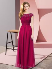  Fuchsia Empire Chiffon Strapless Sleeveless Lace Floor Length Zipper Prom Dress