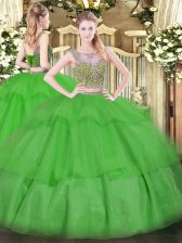  Tulle Sleeveless Floor Length Sweet 16 Quinceanera Dress and Beading and Ruffled Layers