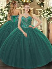  Dark Green Sleeveless Floor Length Beading Lace Up Ball Gown Prom Dress
