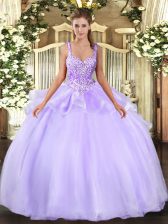 Graceful Lavender Sleeveless Beading Floor Length Quinceanera Dresses