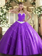  Lavender Sleeveless Appliques Floor Length Quinceanera Gowns