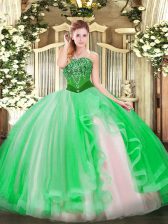 Deluxe Green Lace Up Sweet 16 Quinceanera Dress Beading and Ruffles Sleeveless Floor Length