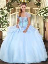  Appliques Quinceanera Gown Light Blue Lace Up Sleeveless Floor Length