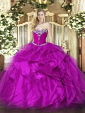 Amazing Fuchsia Sweetheart Lace Up Beading and Ruffles 15th Birthday Dress Sleeveless