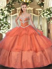 Amazing Orange Red Lace Up Vestidos de Quinceanera Beading and Ruffled Layers Sleeveless Floor Length