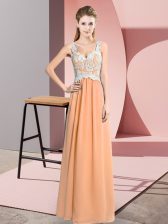 Fine Chiffon Sleeveless Floor Length Prom Gown and Lace
