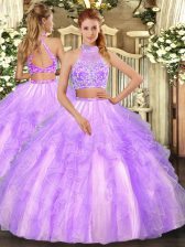  Halter Top Sleeveless Criss Cross Quinceanera Gowns Lavender Tulle
