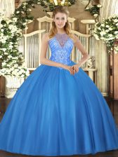 Classical High-neck Sleeveless Lace Up Sweet 16 Dress Baby Blue Tulle