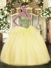 On Sale Sweetheart Sleeveless Lace Up 15th Birthday Dress Light Yellow Tulle