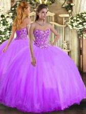  Lavender Sleeveless Embroidery Floor Length Quinceanera Gown